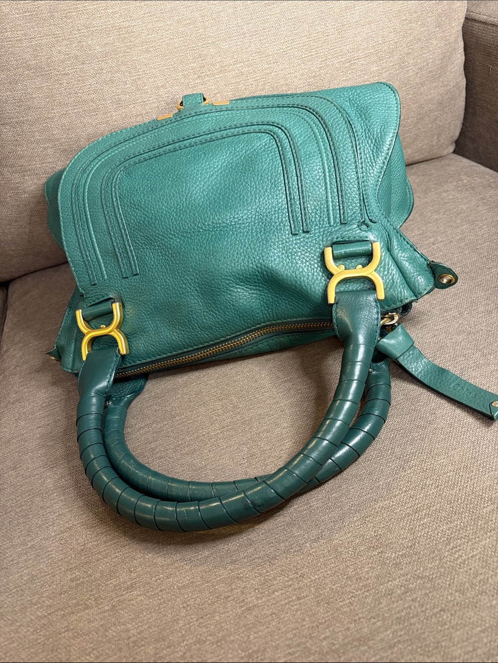 Chloé Marcie Green Teal Leather Satchel with Shoulder Strap & COA - Picture 9 of 13